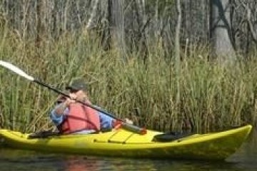 a yellow boat in the water